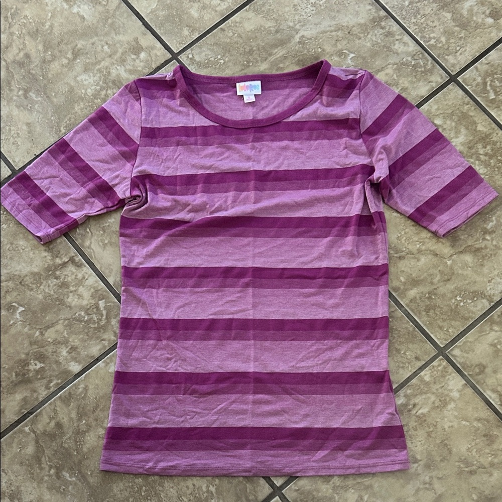 LuLaRoe Women's Short Sleeve Tee - Purple and Lavender Stripes